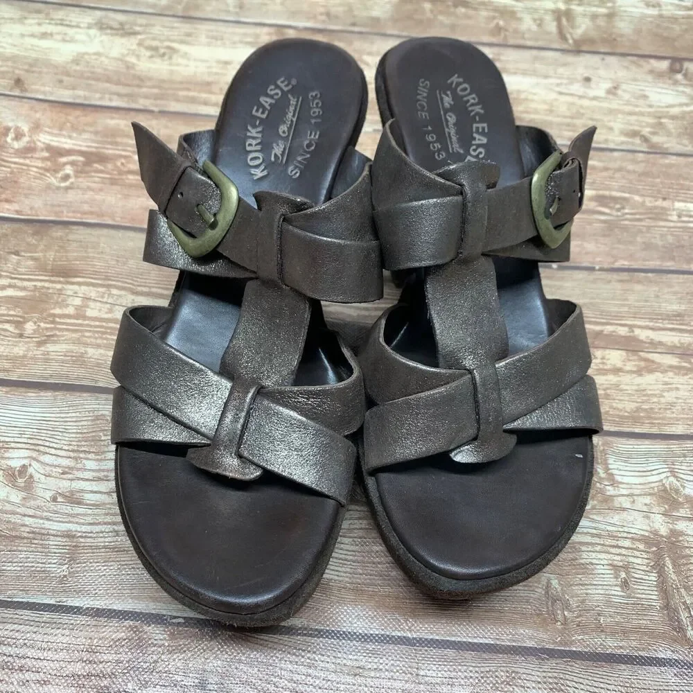 Kork-Ease Womens Platform Heel Wedge Sandals Size 8 EU‎ 39 Leather Brown